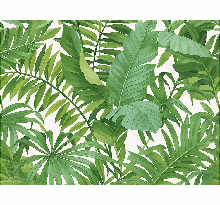 Tropical leaves motif wall paper in bedroom - TenStickers