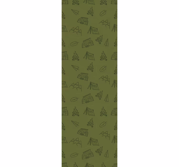 Camping mountain decor on green wall paper in bedroom - TenStickers
