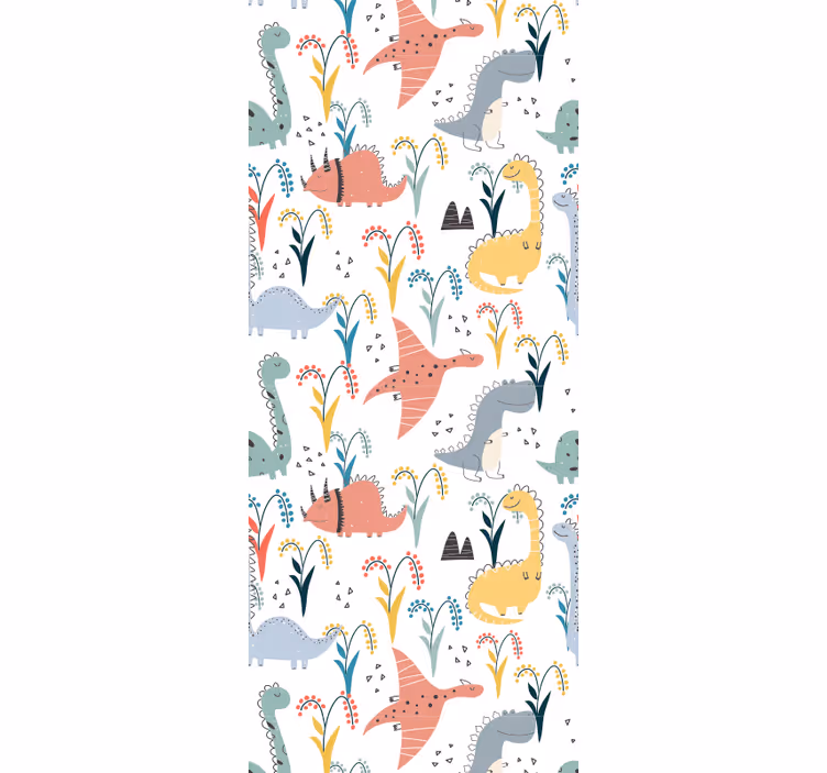 Colorful dinosaurs and trees pattern wall paper in bedroom - TenStickers