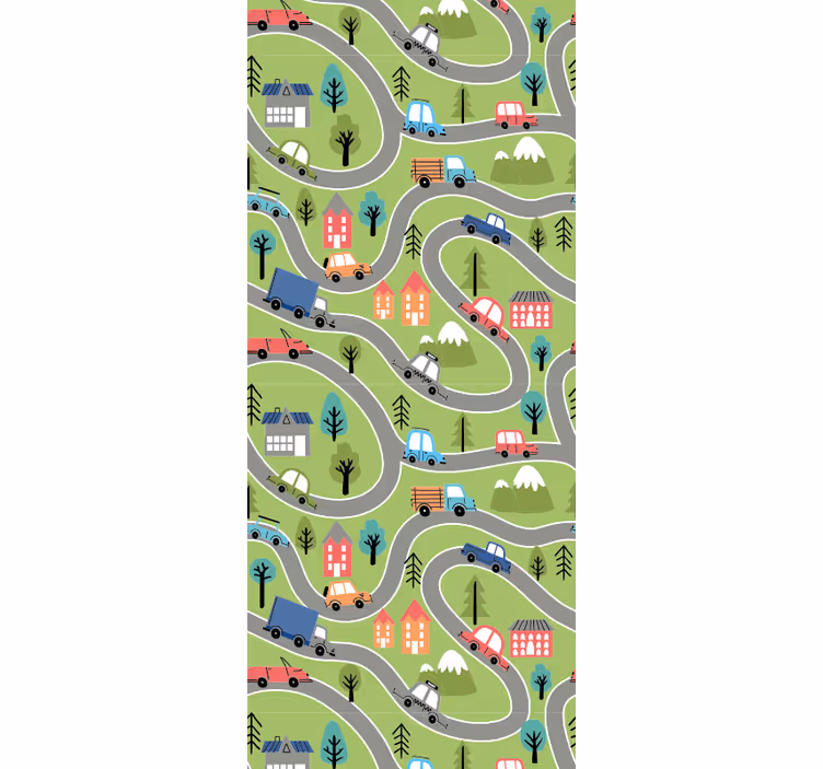 Colorful street with racing cars wall paper in bedroom - TenStickers