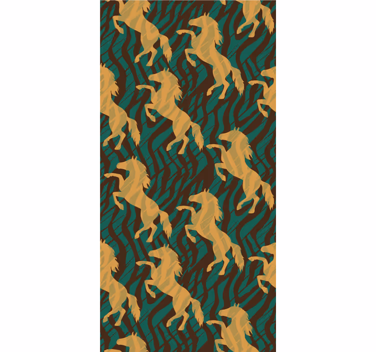 African style green and brown horse wall paper in bedroom - TenStickers