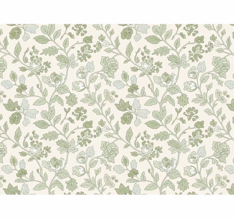 Stone effect wallpaper in cream green floral - TenStickers