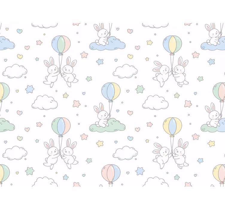 Wallpaper childrens room featuring rabbits and balloons - TenStickers