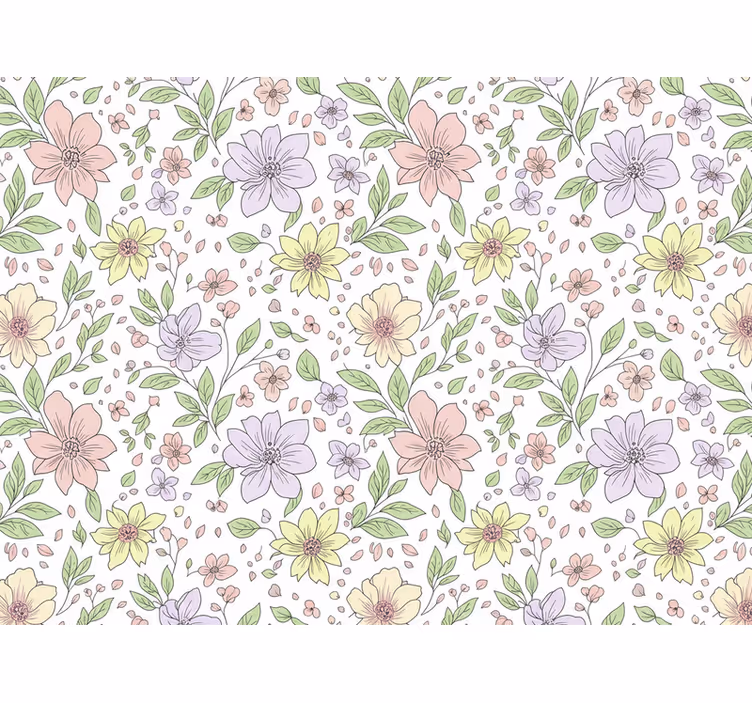 Leaves wallpaper in various soft floral colors - TenStickers
