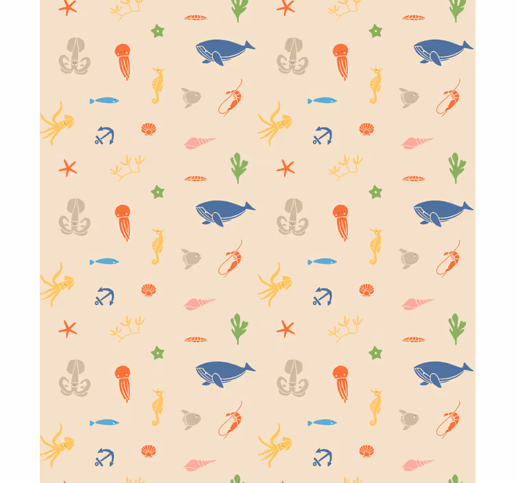 Beige wallpaper with sea animals on light beige background - TenStickers