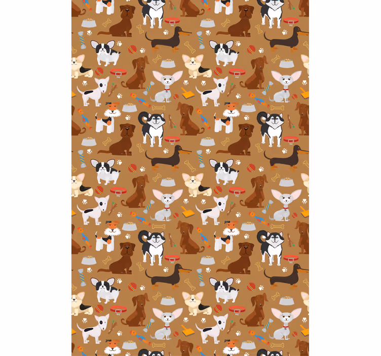 Brown wallpaper with various adorable dog patterns - TenStickers