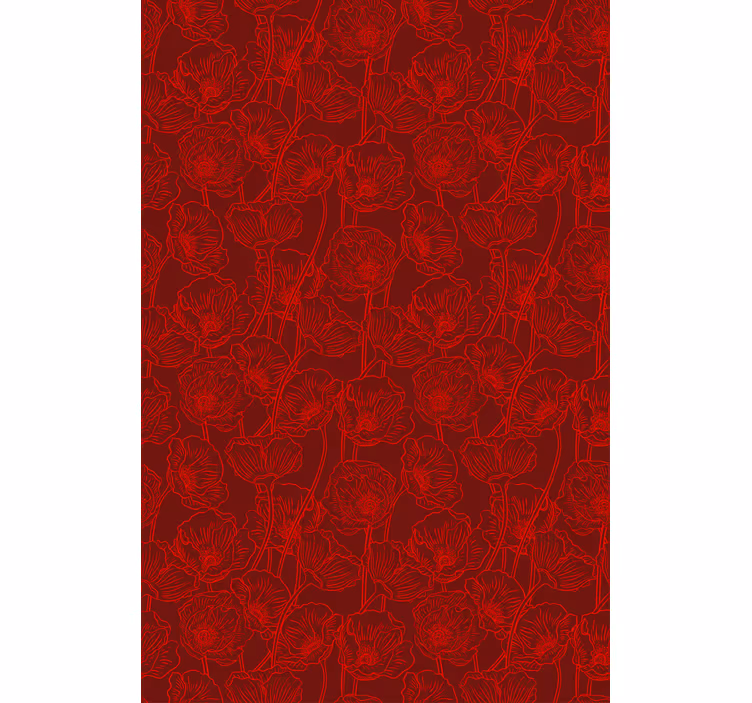 Red wallpaper featuring artistic poppies with stems - TenStickers