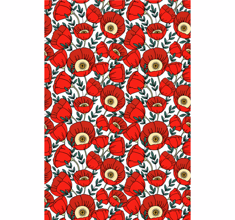 Red wallpaper with classic red poppies design - TenStickers
