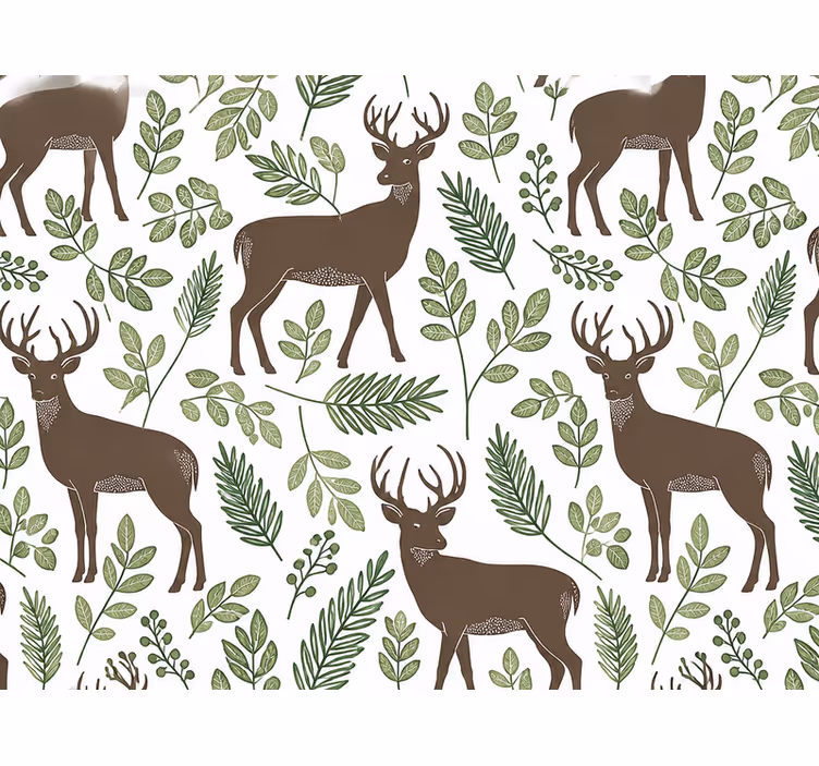 Leaves wallpaper deer green leaves design - TenStickers