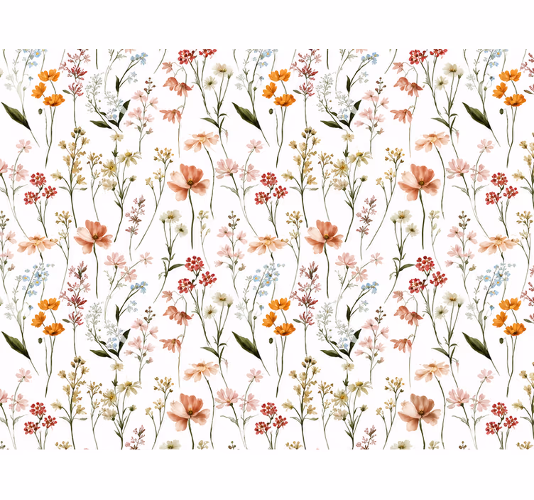 Leaves wallpaper with vibrant flowers - TenStickers