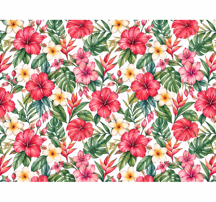 Leaves wallpaper exotic flower arrangement - TenStickers