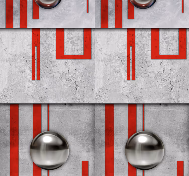 Concrete, red frames and white knobs Wallpaper - TenStickers