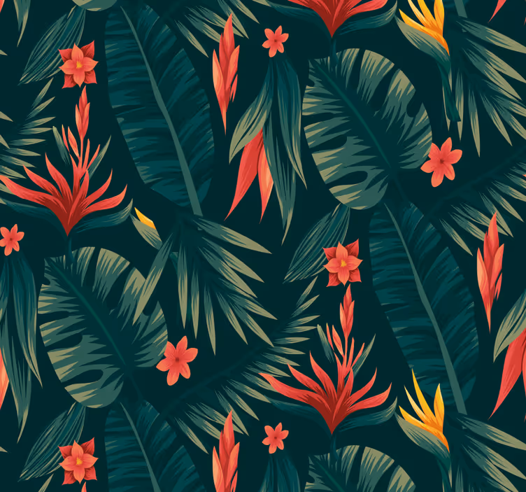 Jungle 3D wallpaper of tropical plants - TenStickers