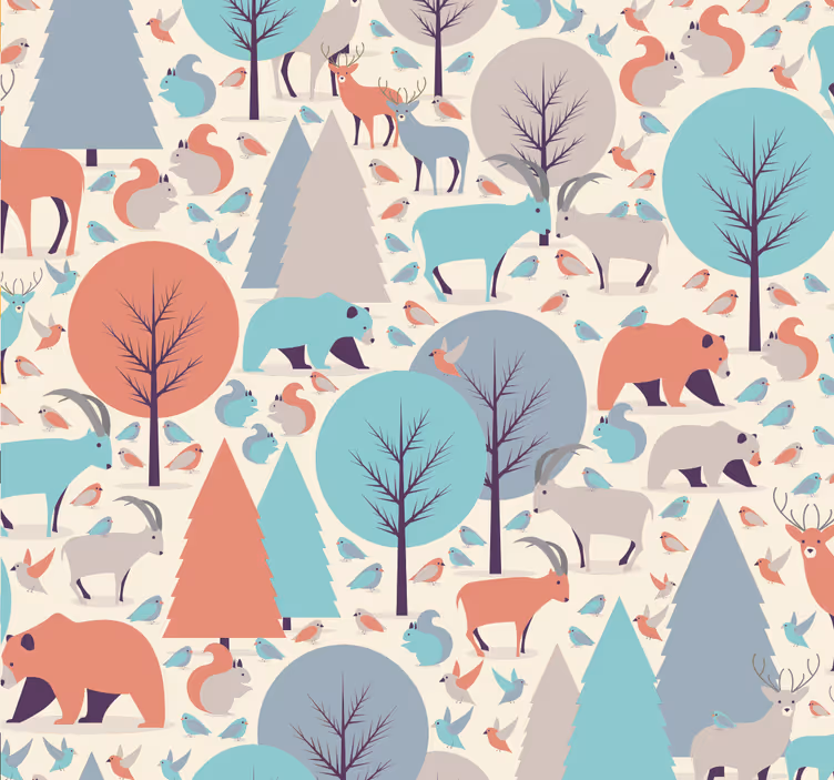 Kids wallpaper with animals and trees - TenStickers