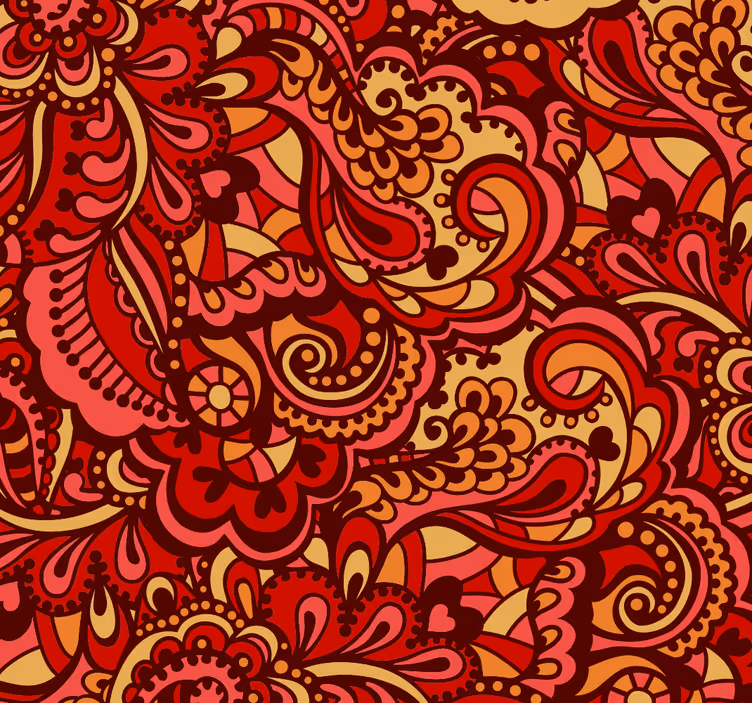 Living room rallpaper red ornamental shapes - TenStickers
