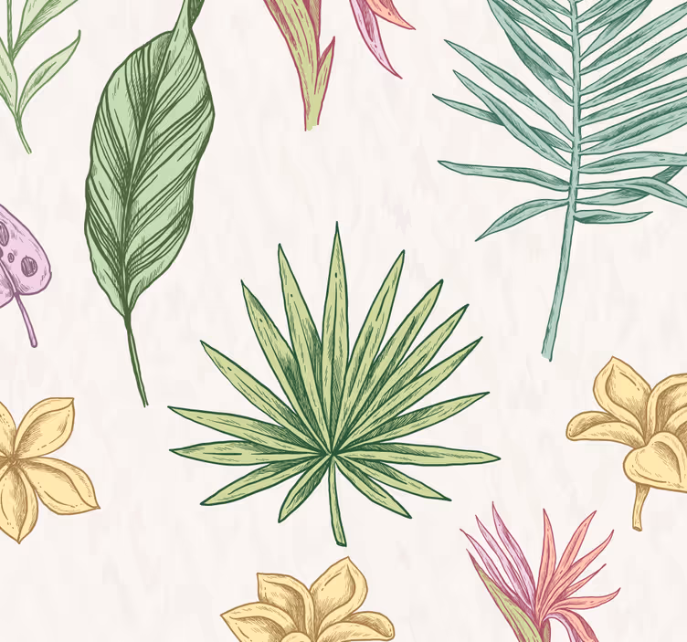 Flowers and palm trees Flower Wallpaper - TenStickers