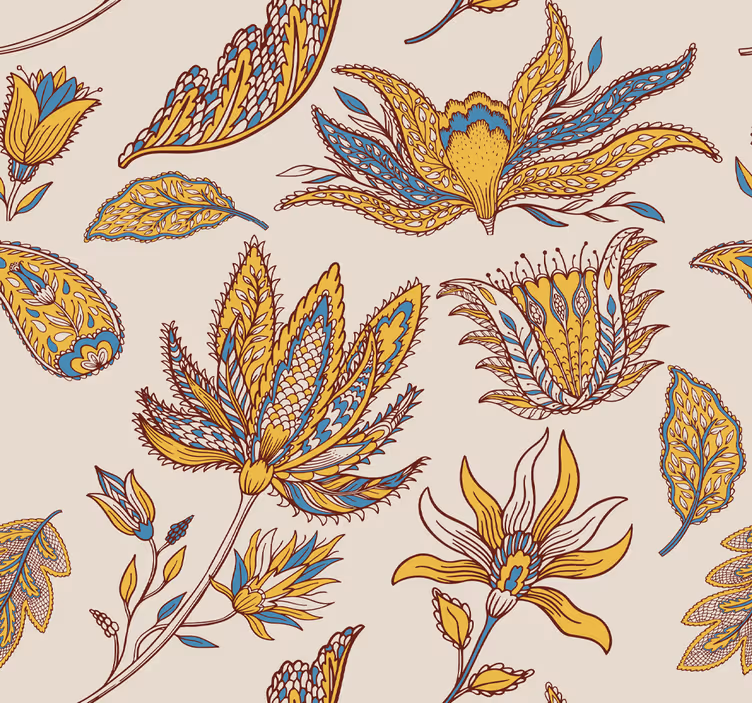 Paisley Flower Set Ornamental Wallpaper - TenStickers