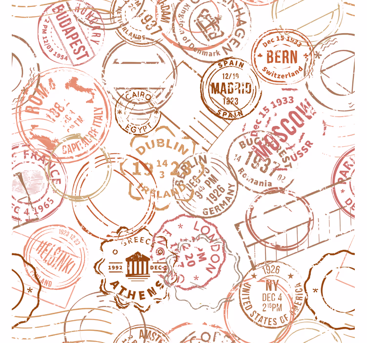 Vintage stamps city wallpaper - TenStickers
