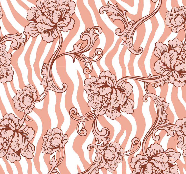 Zebra print and ornamental flowers wallpaper - TenStickers