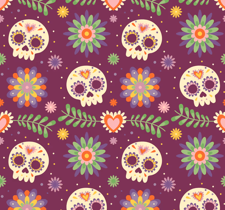 Rustic Skull Floral Motif cute halloween wallpaper - TenStickers