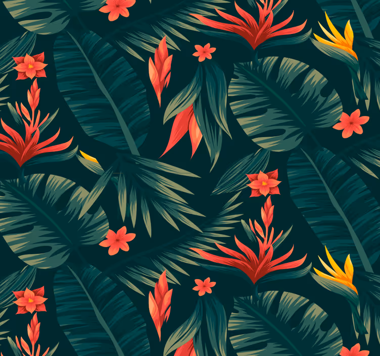 Tropics Flower pattern wallpaper - TenStickers