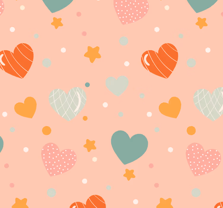 Hearts and stars pattern nursery room wallpaper - TenStickers