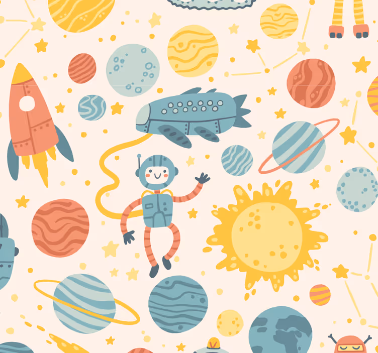 Space Adventure Scene wallpaper childrens room - TenStickers