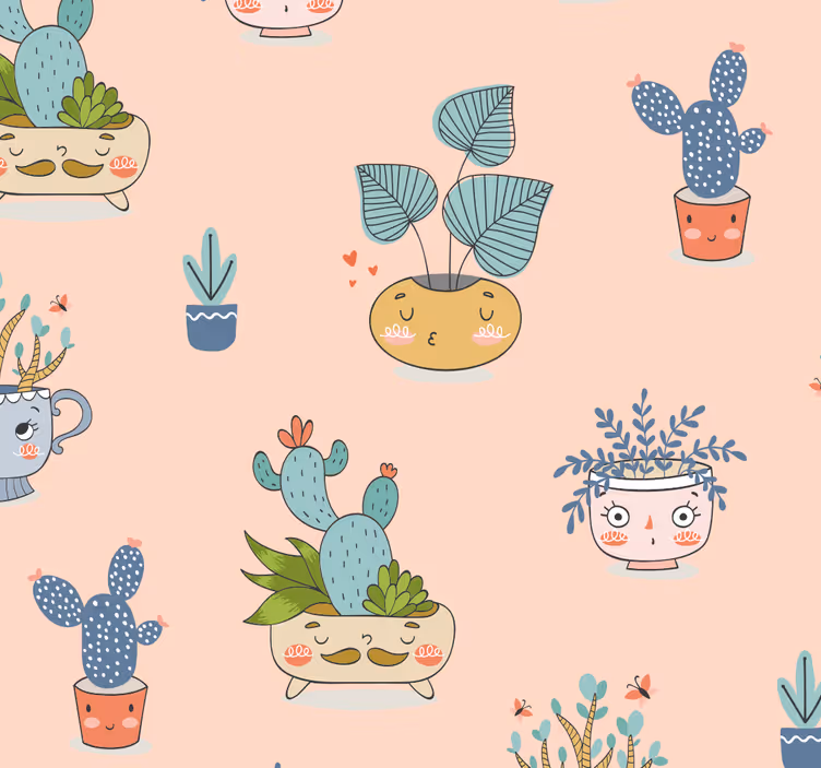 Animated Plant Pots wallpaper for dining area - TenStickers