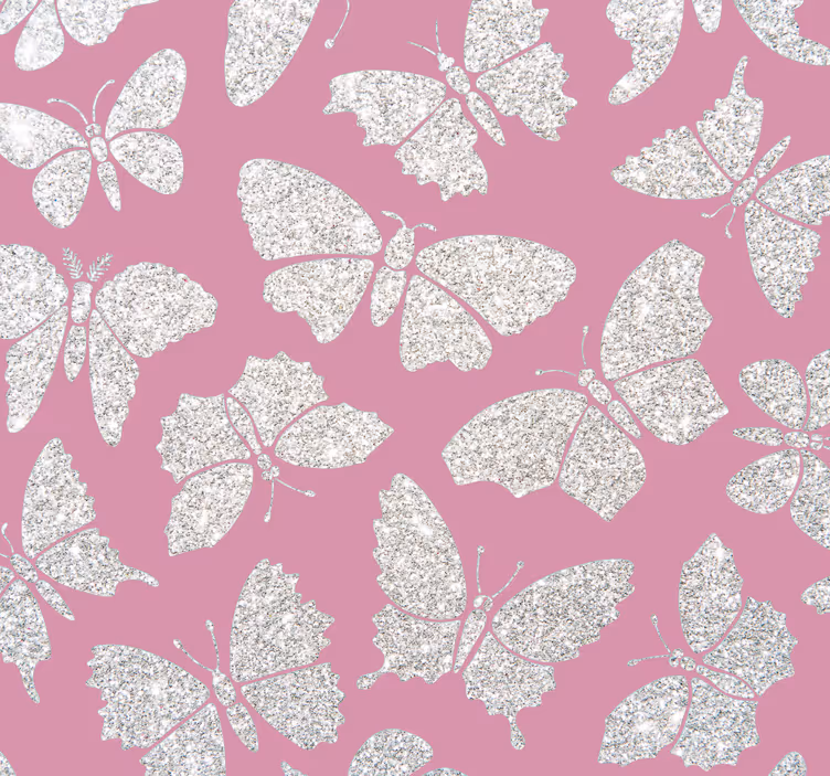 Silver butterflies on pink background wallpaper - TenStickers