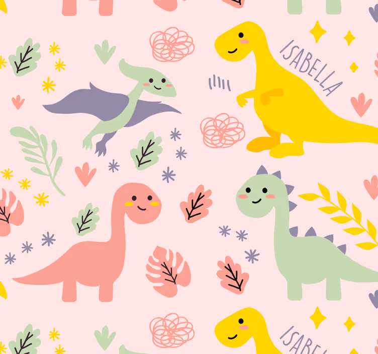 Green dinosaurs with names Childrens Wallpaper - TenStickers