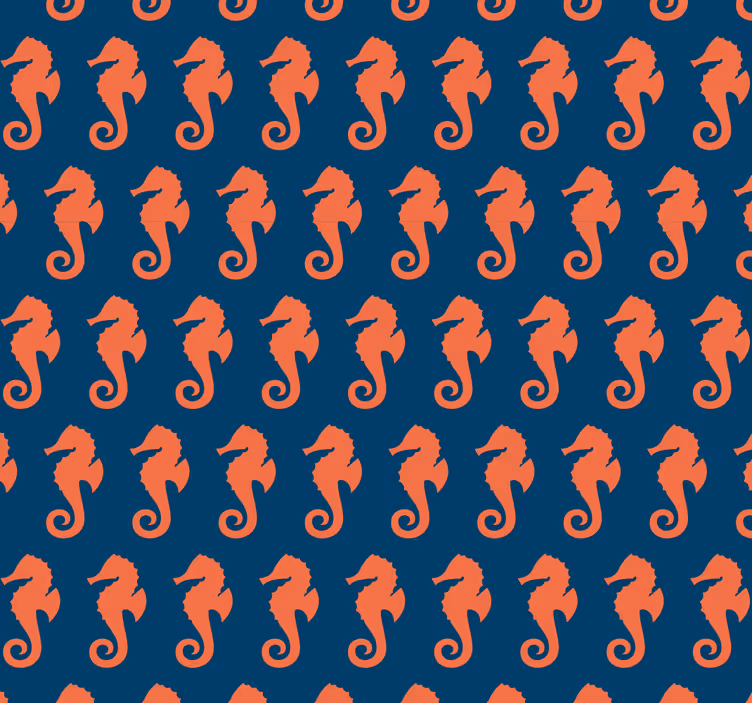 Orange Sea Horse Pattern Sea life wallpaper - TenStickers