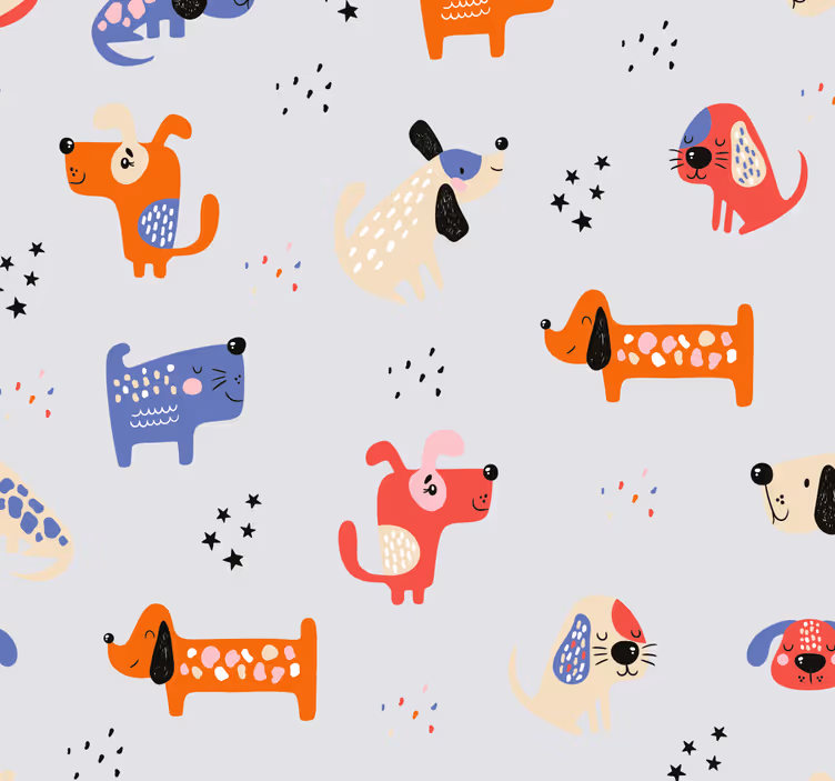 Playful Canine Motif cute dog wallpaper - TenStickers
