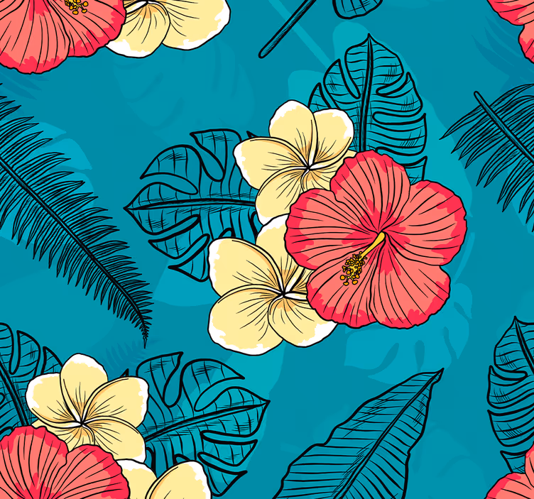 Tropical Hibiscus Pattern flowers wallpaper - TenStickers