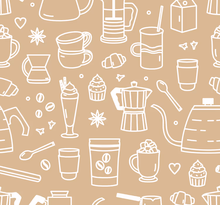 Coffee cups and glasses pattern wallpaper - TenStickers