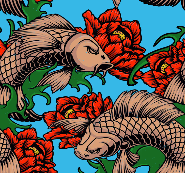 Feline Floral Fusion fishes wallpaper - TenStickers