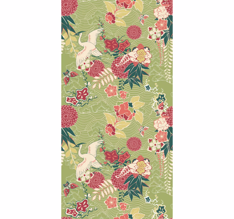 Floral Crane Motif flowers wallpaper - TenStickers