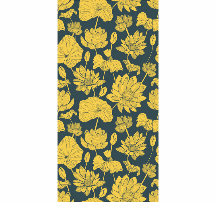 Botanical Lotus Illustration flowers wallpaper - TenStickers