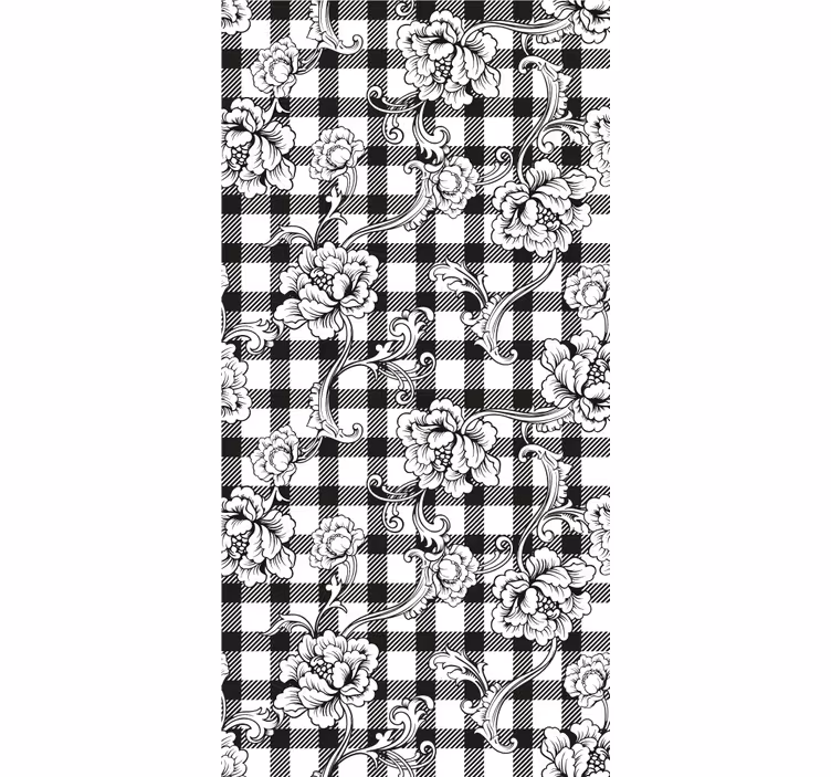 Floral Checkerboard floral wallpaper - TenStickers