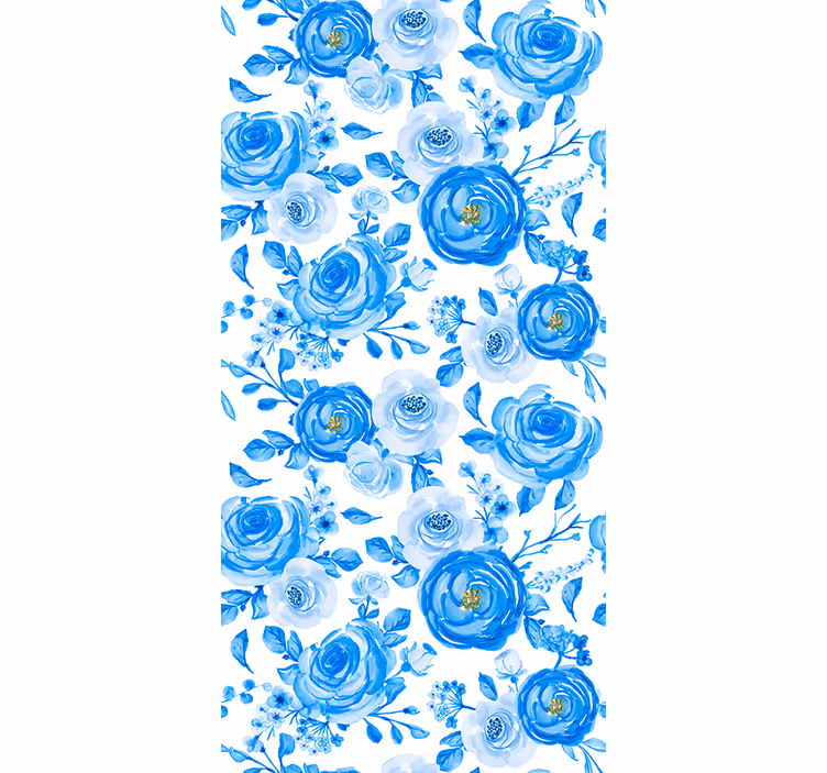 Blue Rose Pattern flowers wallpaper - TenStickers