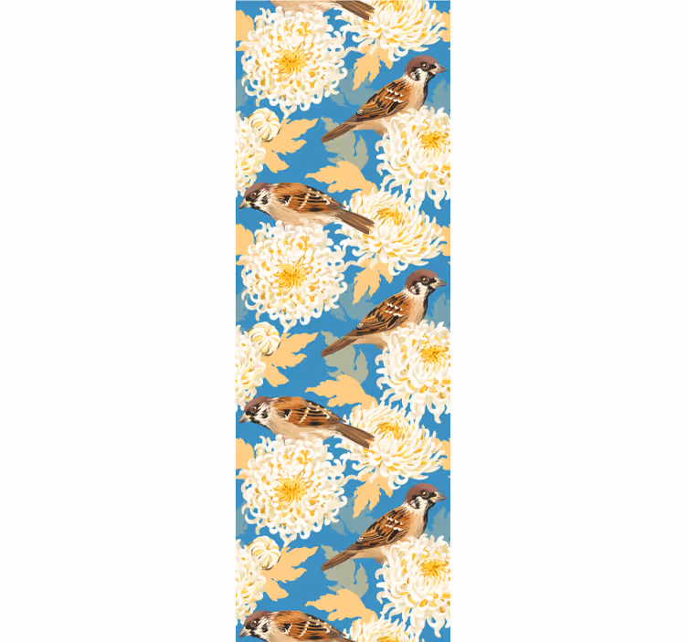 Chrysanthemum Sparrows birds in wallpaper - TenStickers