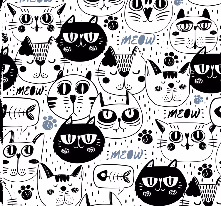 Stylized Cats Pattern cats wallpaper - TenStickers