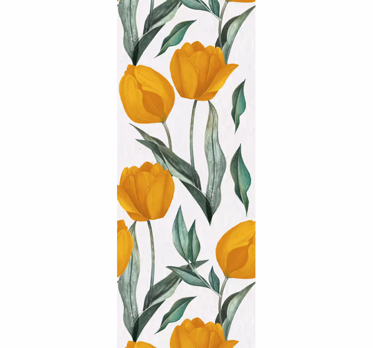 Yellow tulips oil painting pattern wallpaper - TenStickers