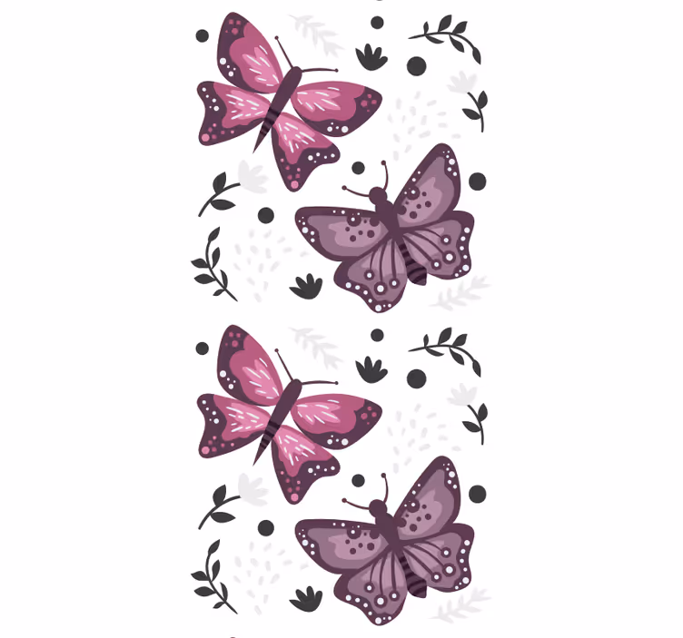 Pink dotted butterfly pattern kids wallpaper - TenStickers