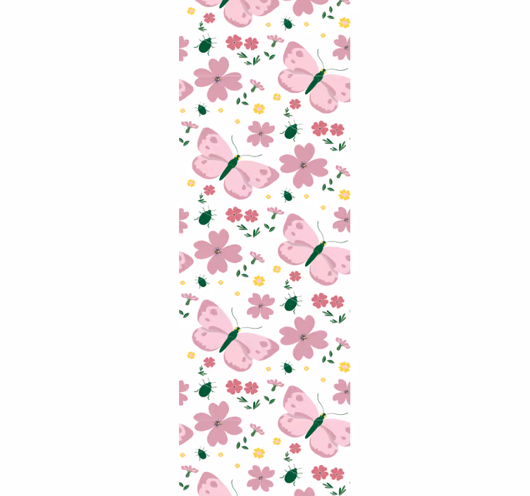 Pink Flowers butterflies wallpaper - TenStickers
