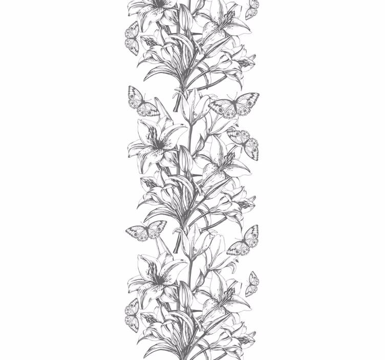 Silhouetted flower creeper, butterfly wallpaper - TenStickers