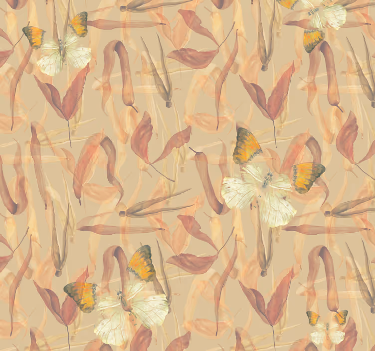 Butterflies and dried leaves living area wallpaper - TenStickers