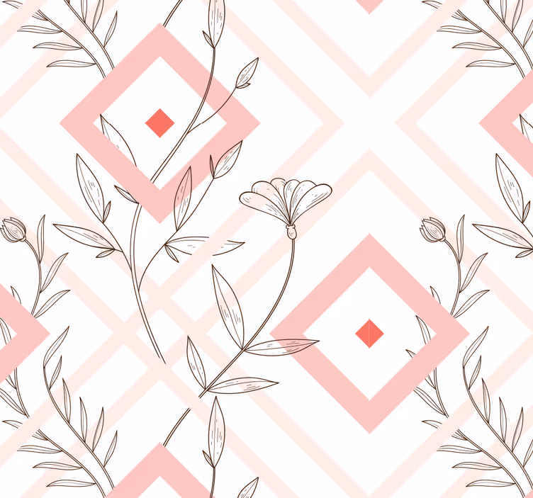 Floral diamond shapes living area wallpaper - TenStickers