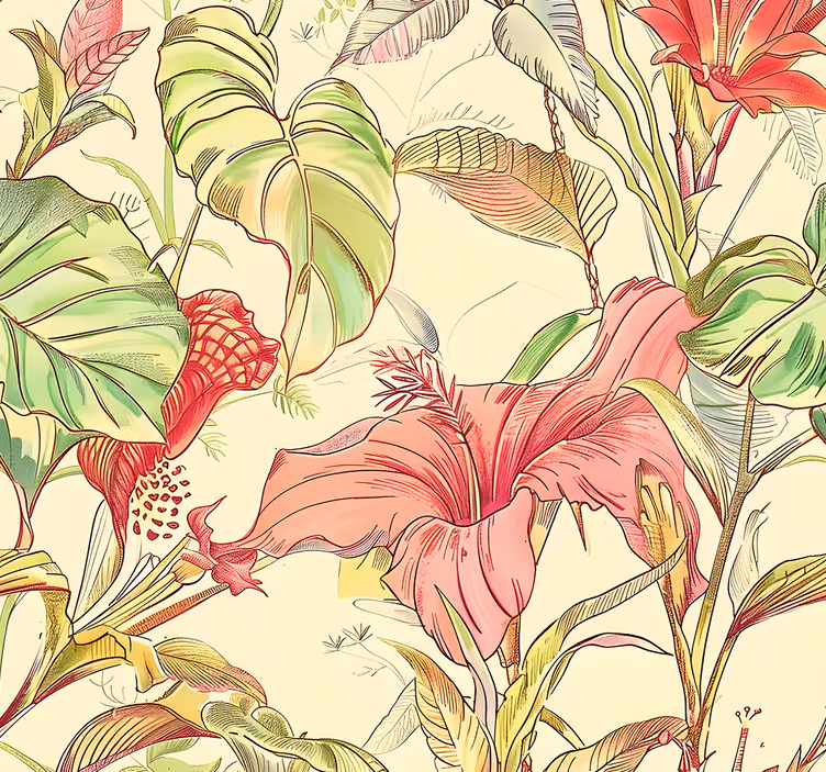 English flowers pattern leaves wallpaper - TenStickers