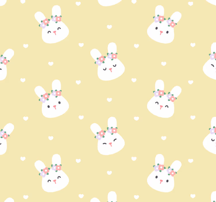 White Bunnies with Flowers animals wallpaper - TenStickers