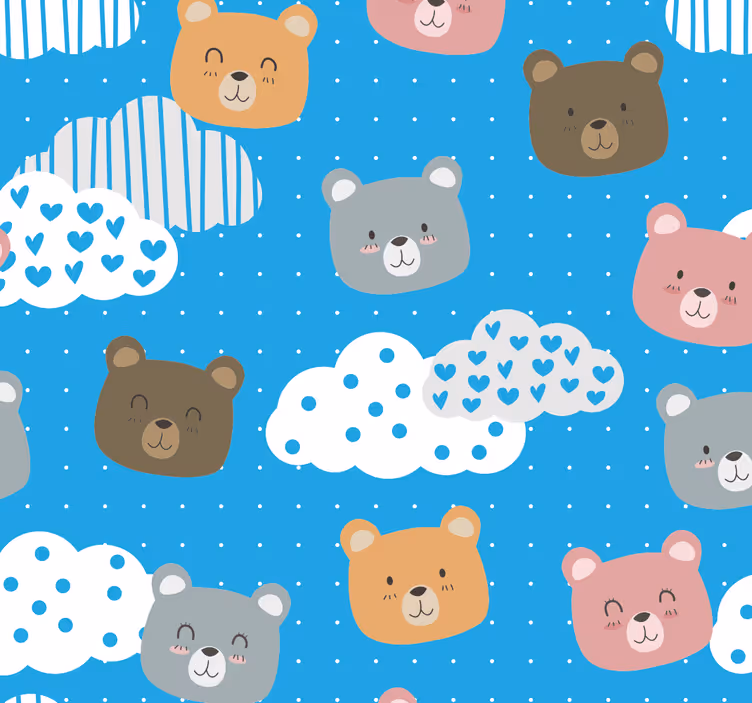 Bear Cloudscape Pattern cats wallpaper - TenStickers